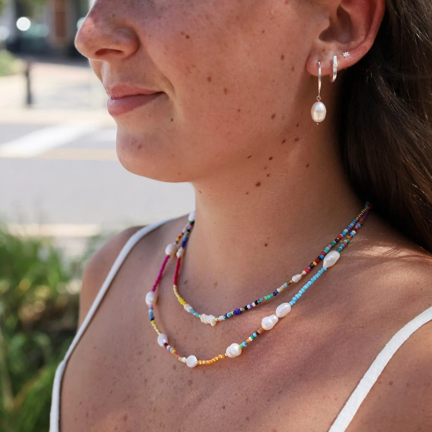 Colorful Rainbow Beaded Necklace with Freshwater Pearl