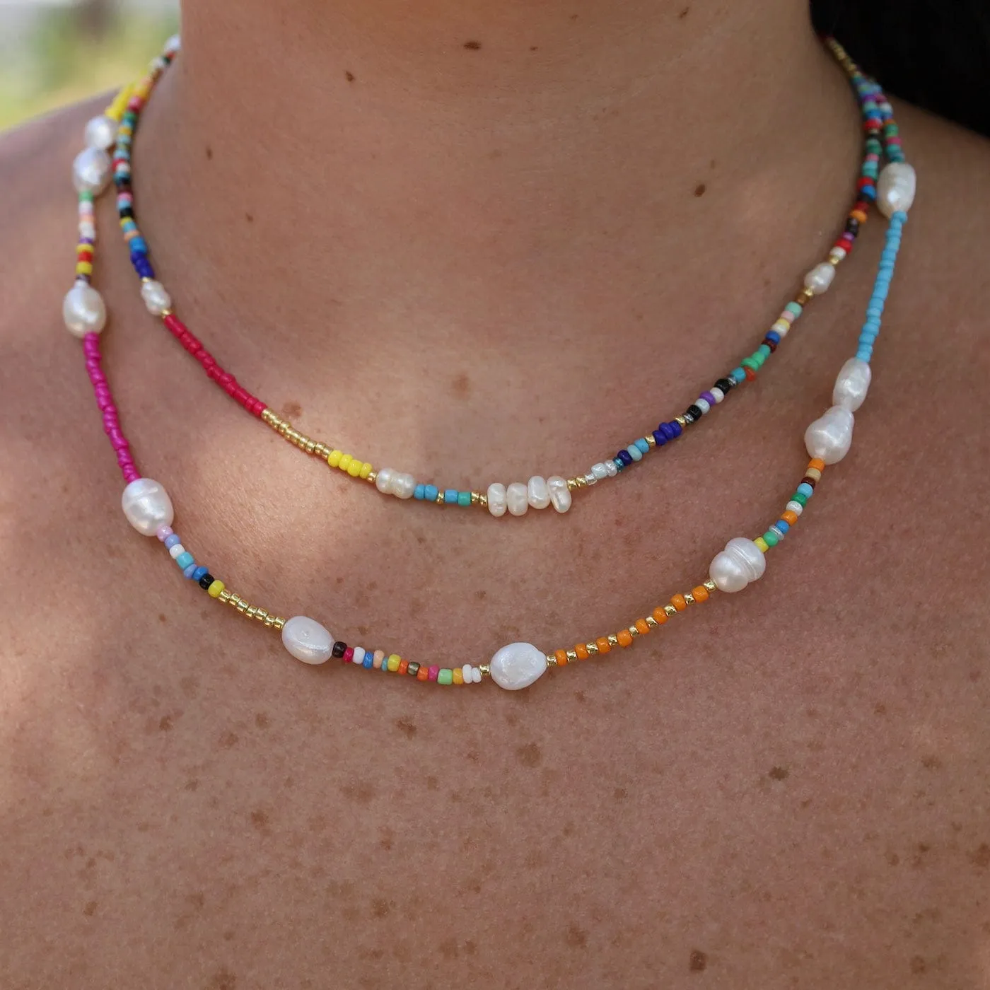 Colorful Rainbow Beaded Necklace with Freshwater Pearl