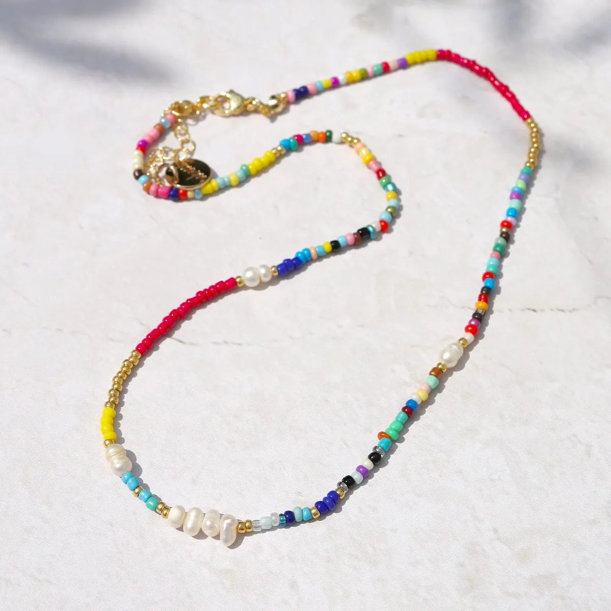 Colorful Rainbow Beaded Necklace with Freshwater Pearl