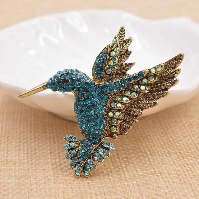 Colorful Rhinestone Hummingbird Brooch