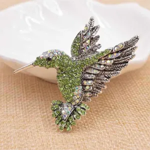 Colorful Rhinestone Hummingbird Brooch