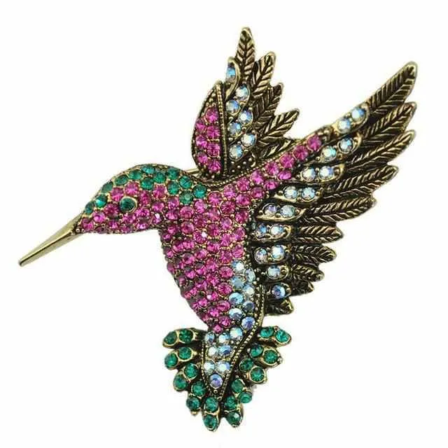 Colorful Rhinestone Hummingbird Brooch