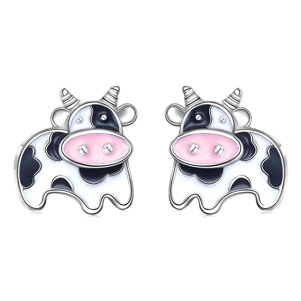 Cow Earrings Black and White Push Back Adorable!