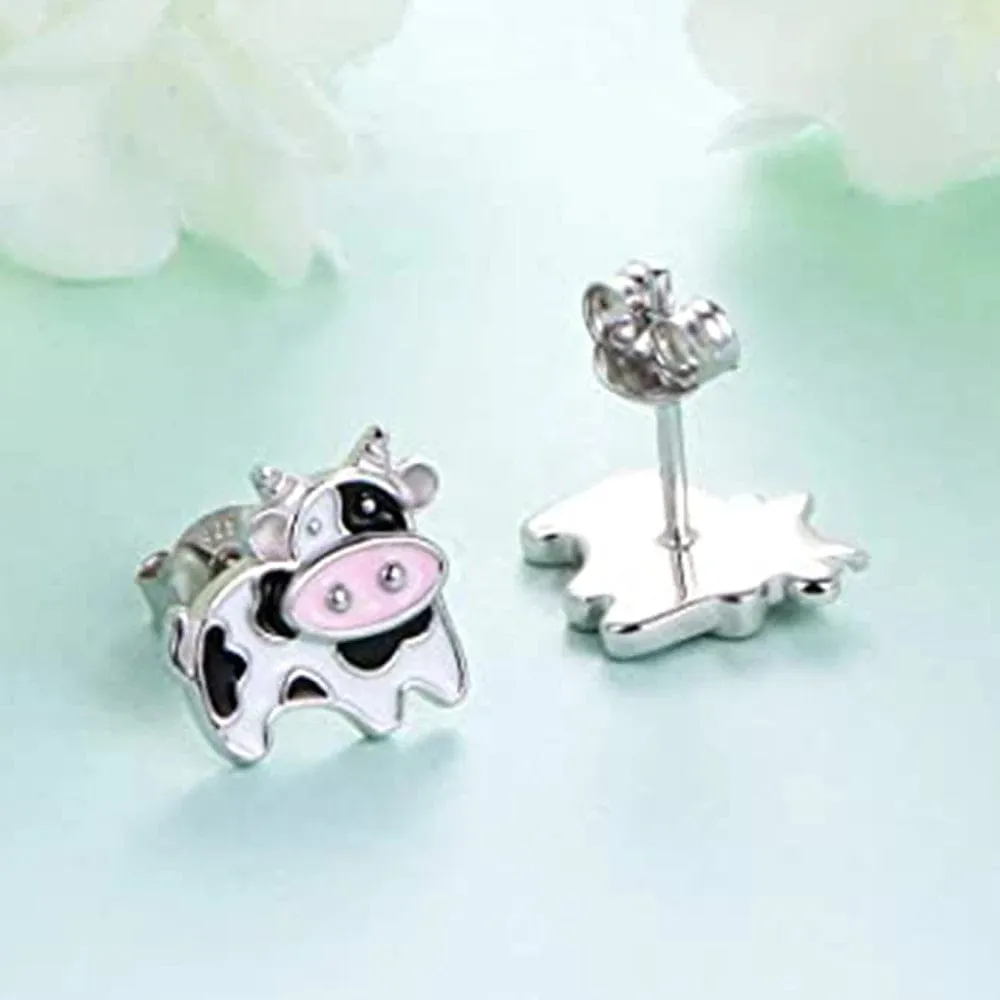 Cow Earrings Black and White Push Back Adorable!