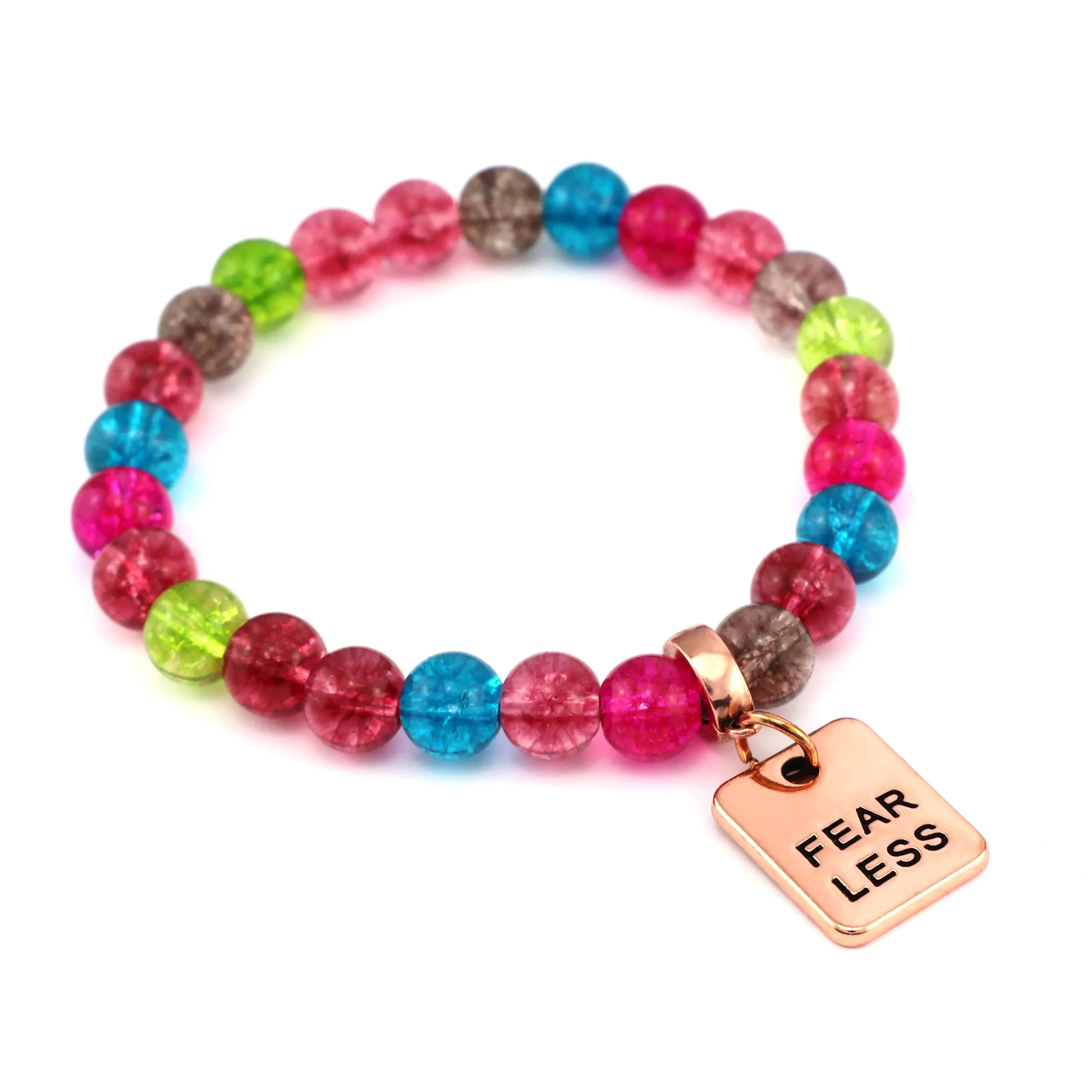 Crackle Pop Colours 8mm Bead Bracelet - with Rose Gold Charm