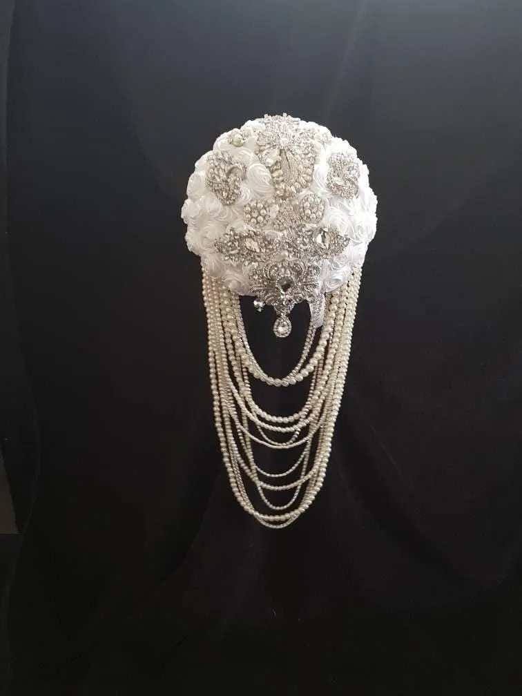 Crystal and pearl brooch bouquet with pearl & rhinestone drape by Crystal wedding uk