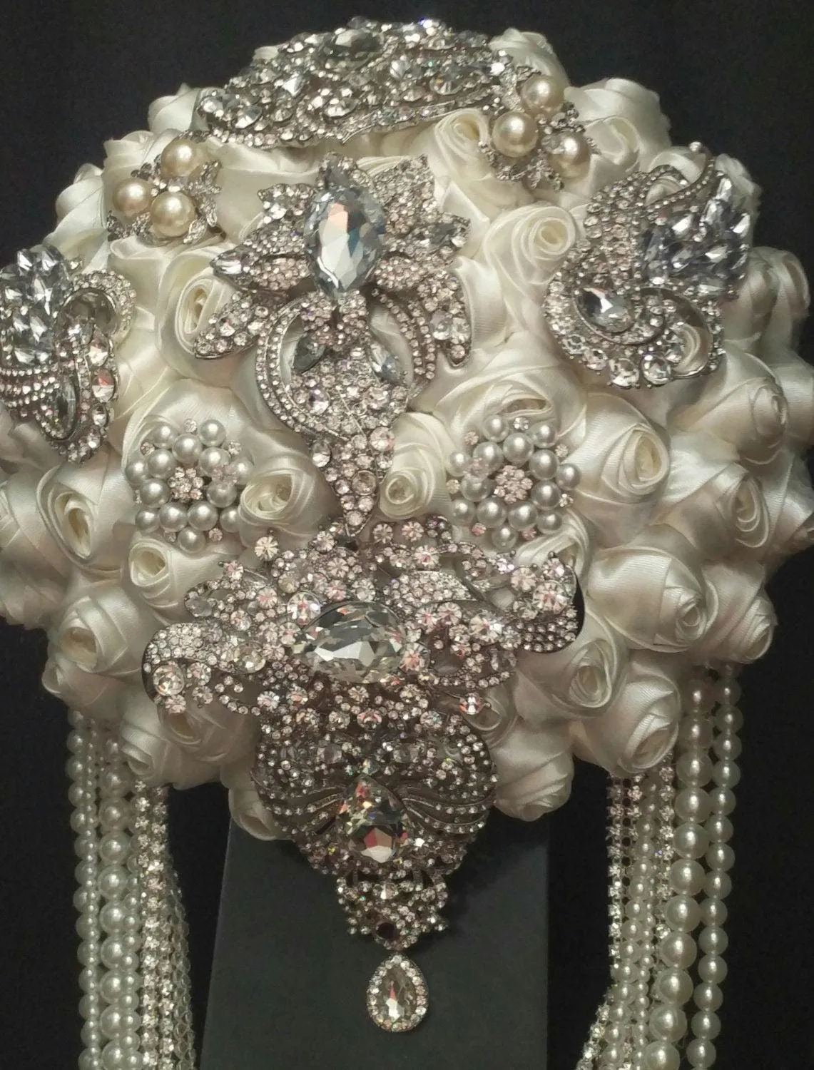 Crystal and pearl brooch bouquet with pearl & rhinestone drape by Crystal wedding uk