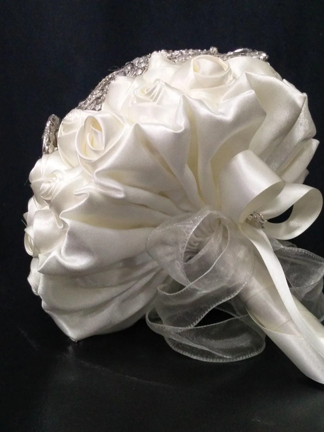 Crystal and pearl brooch bouquet with pearl & rhinestone drape by Crystal wedding uk