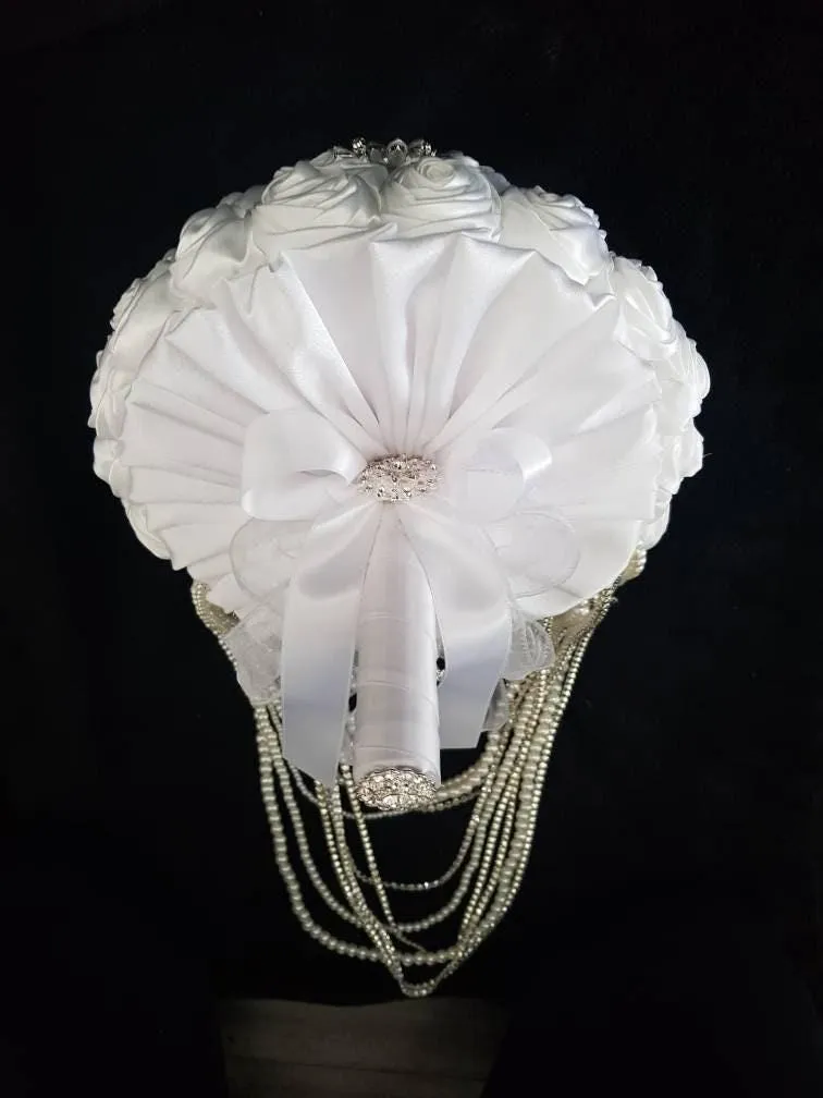 Crystal and pearl brooch bouquet with pearl & rhinestone drape by Crystal wedding uk