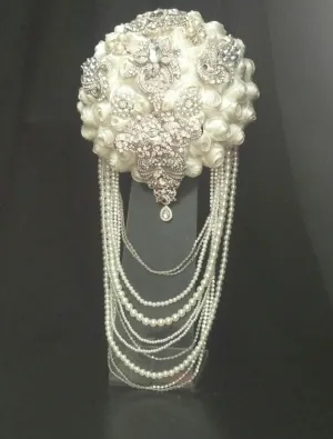 Crystal and pearl brooch bouquet with pearl & rhinestone drape by Crystal wedding uk