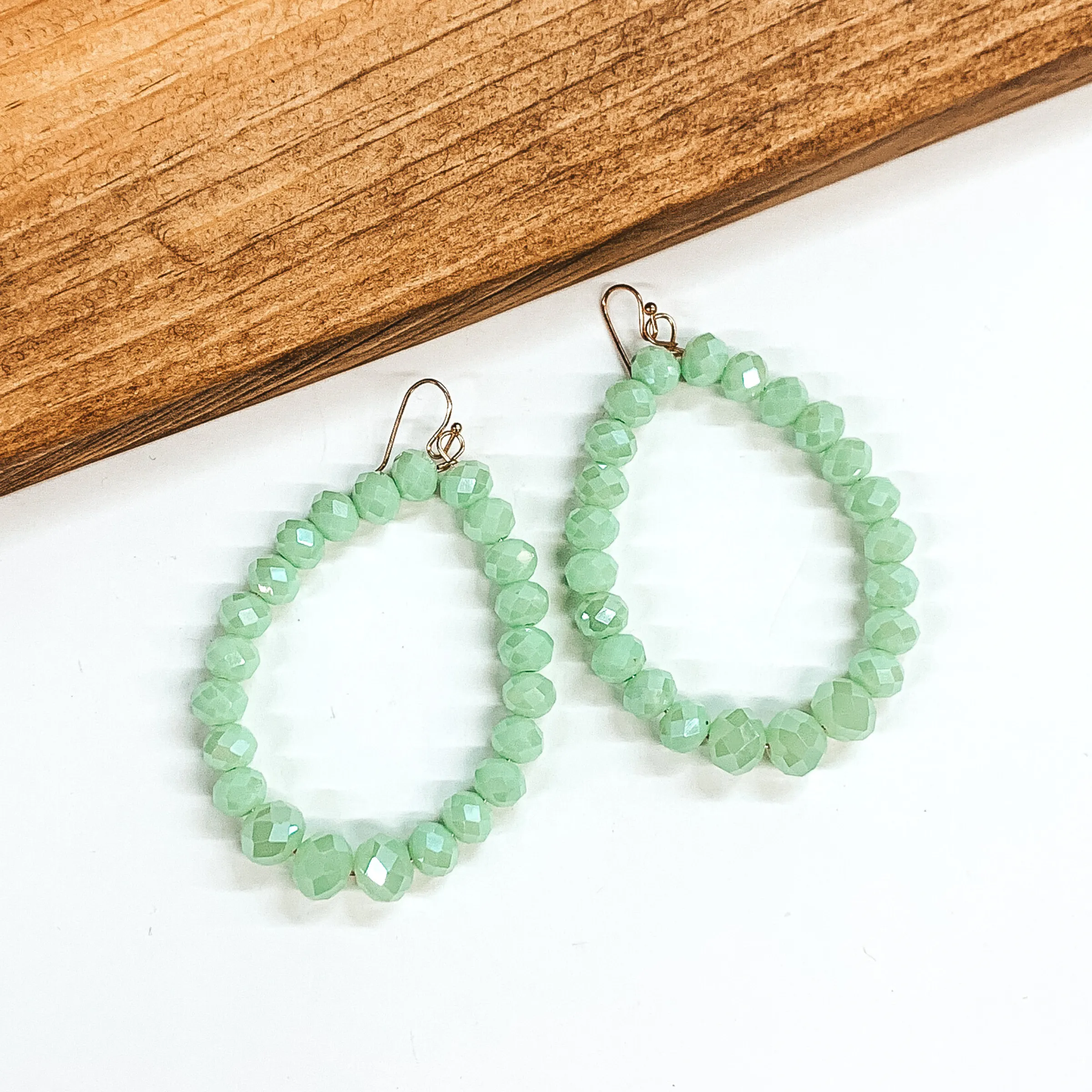 Crystal Beaded Teardrop Earrings in Mint