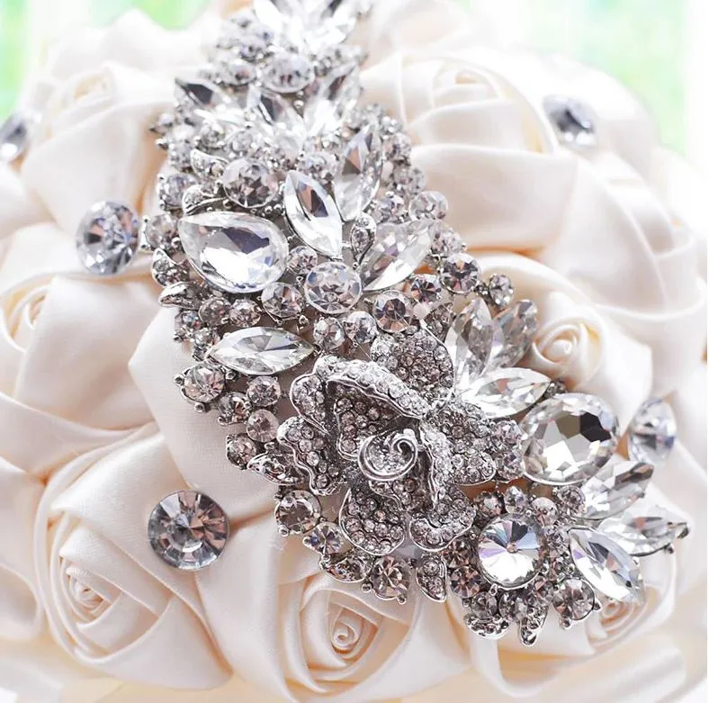 Crystal Jewelry Adorned Wedding Ribbon Bouquet