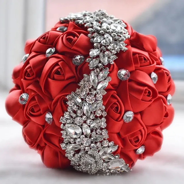 Crystal Jewelry Adorned Wedding Ribbon Bouquet