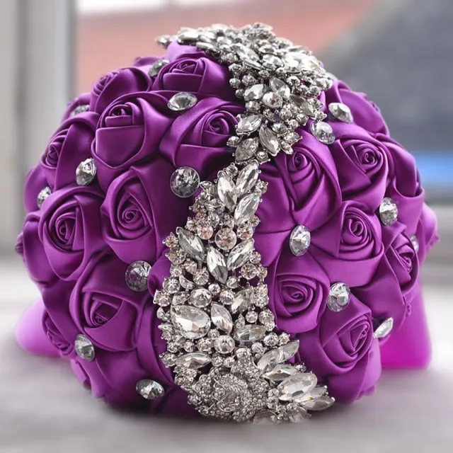 Crystal Jewelry Adorned Wedding Ribbon Bouquet