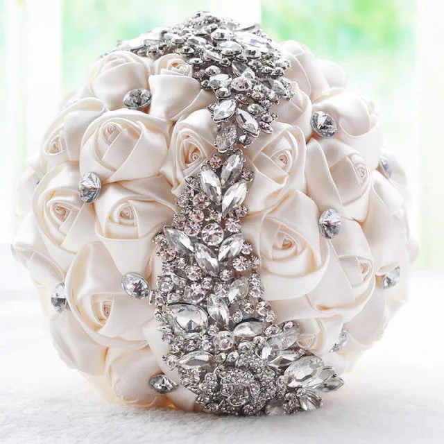 Crystal Jewelry Adorned Wedding Ribbon Bouquet