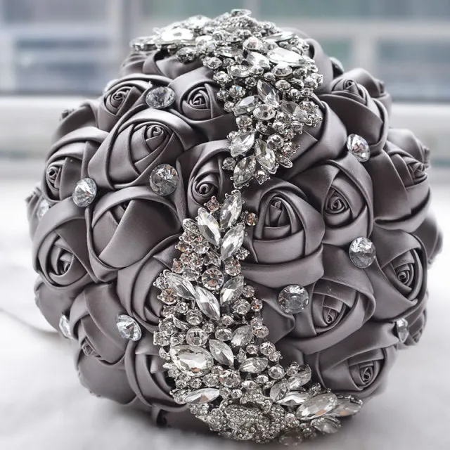 Crystal Jewelry Adorned Wedding Ribbon Bouquet