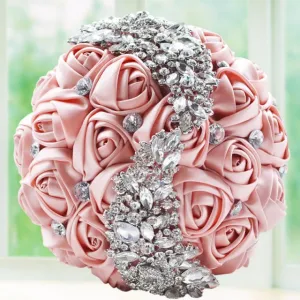 Crystal Jewelry Adorned Wedding Ribbon Bouquet