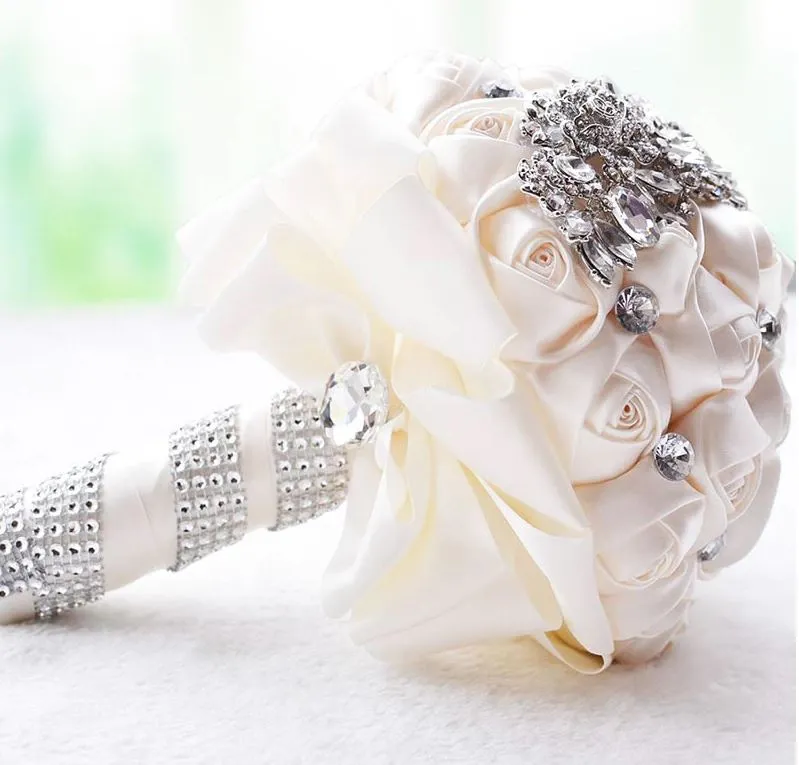 Crystal Jewelry Adorned Wedding Ribbon Bouquet