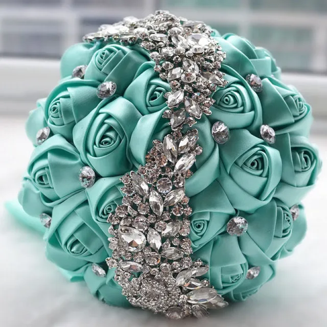 Crystal Jewelry Adorned Wedding Ribbon Bouquet