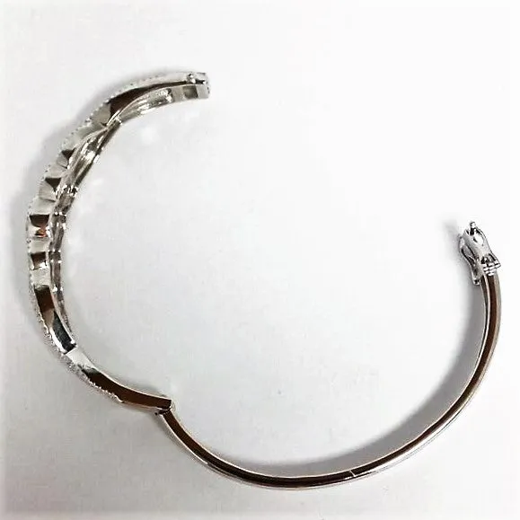 Cubic Zirconia and Sterling Silver Circle Wave Bangle