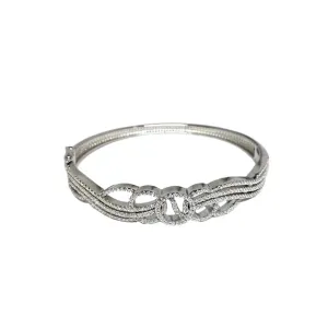 Cubic Zirconia and Sterling Silver Circle Wave Bangle