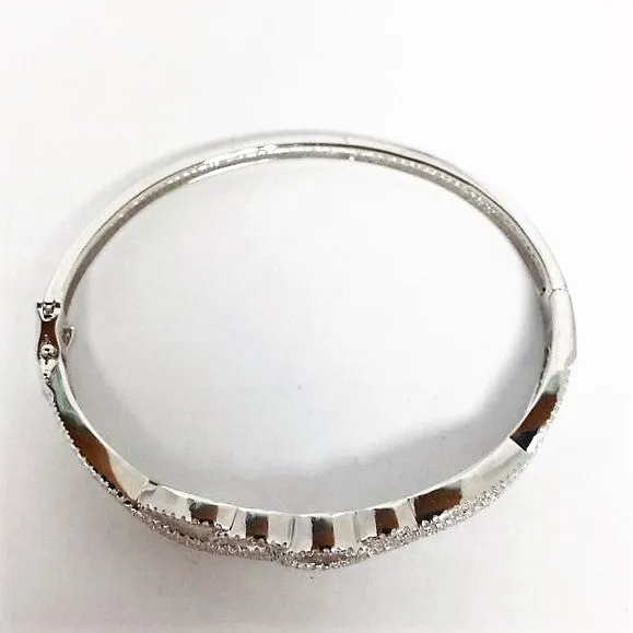 Cubic Zirconia and Sterling Silver Circle Wave Bangle