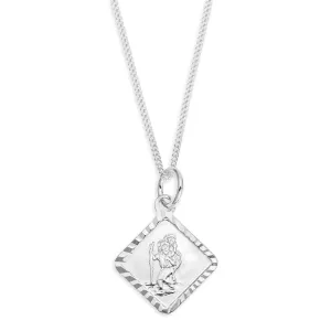 Customised Square St. Christopher Kids Pendant with Silver Diamond Cut ( 0-15 years )