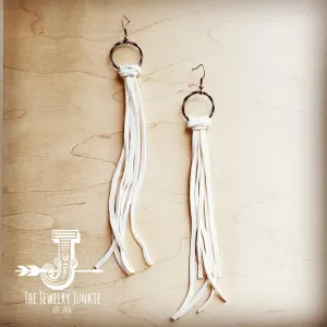 Deer Skin Leather Tassel Earring-Cream 205b