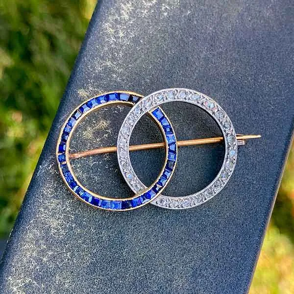 Diamond & Sapphire Double Circle Brooch