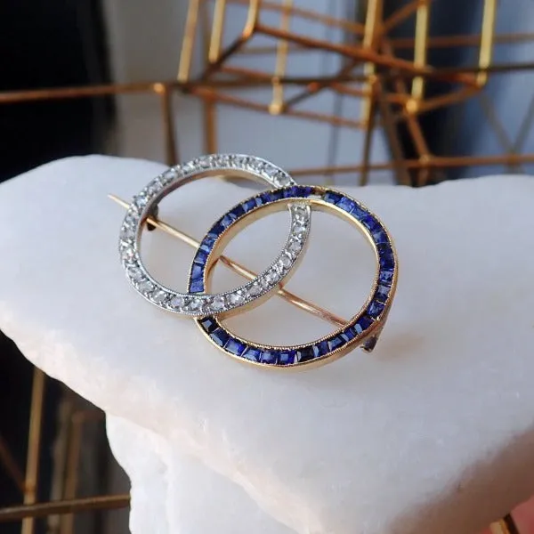 Diamond & Sapphire Double Circle Brooch