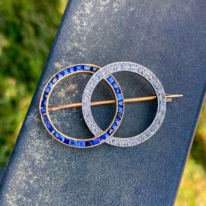 Diamond & Sapphire Double Circle Brooch