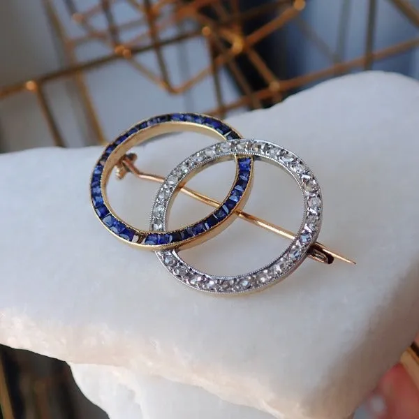 Diamond & Sapphire Double Circle Brooch