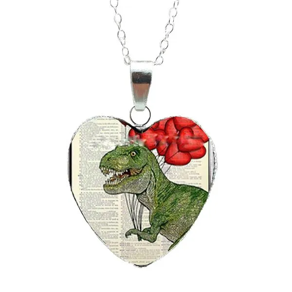 Dinosaur Balloon Heart Pendant Necklace