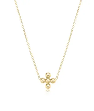 E Newton 16" Necklace Gold Classic Beaded Signature Cross Gold 5mm Bead Gold