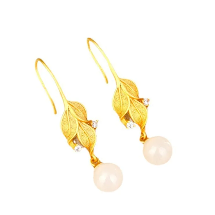 Elegant And Chic Inlaid Hetian Jade Women's Stud Earrings