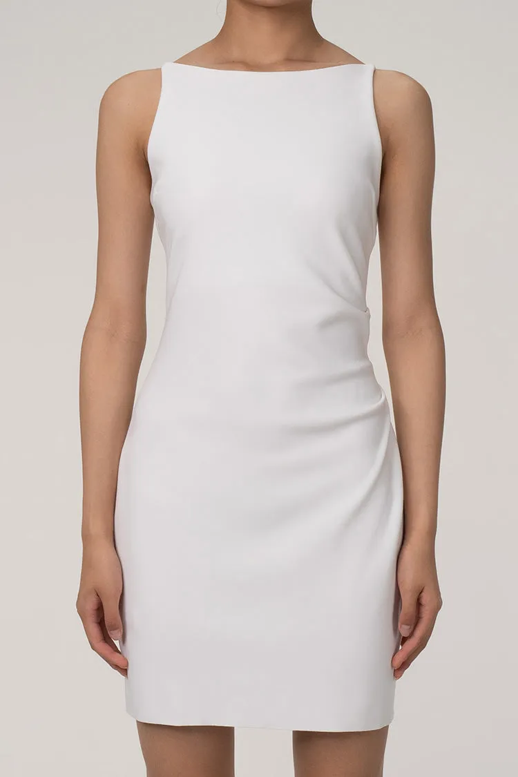 Elegant High Boat Neck Sleeveless Bodycon Mini Dress - White