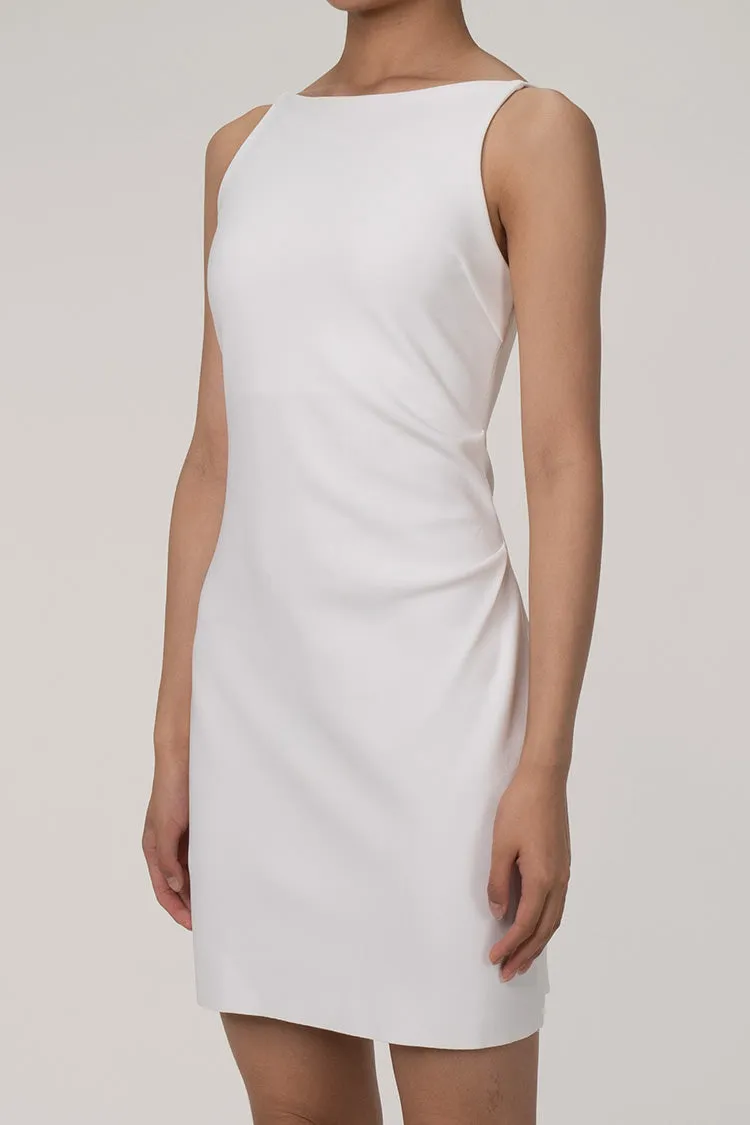 Elegant High Boat Neck Sleeveless Bodycon Mini Dress - White