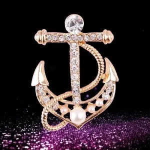 Elegant Korean Style Pin Anchor Alloy Plating Inlay Rhinestones Pearl Women's Brooches