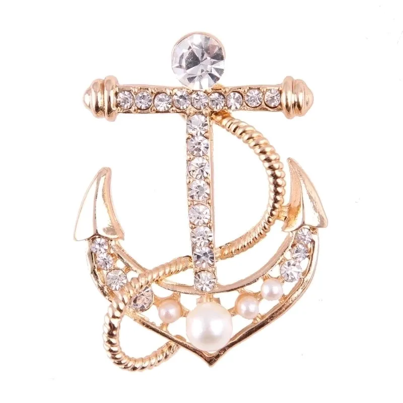 Elegant Korean Style Pin Anchor Alloy Plating Inlay Rhinestones Pearl Women's Brooches