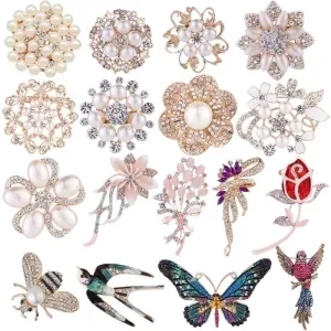 Elegant Pin Flower Butterfly Alloy Inlay Artificial Pearls Rhinestones Women'S Brooches