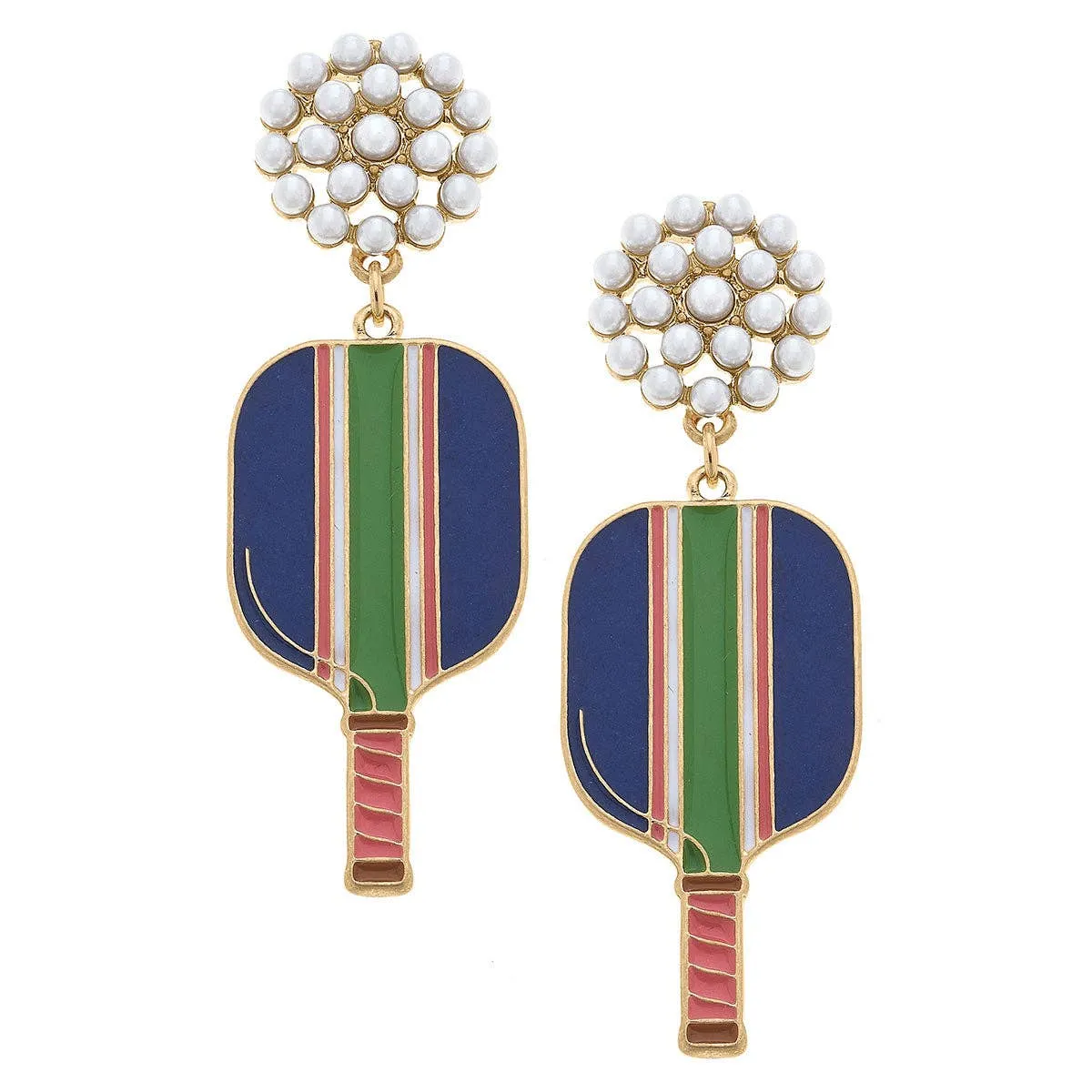 Ellie Pickleball Pearl Cluster Drop Earrings in Blue