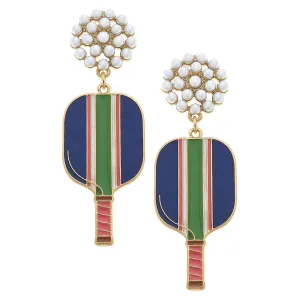 Ellie Pickleball Pearl Cluster Drop Earrings in Blue