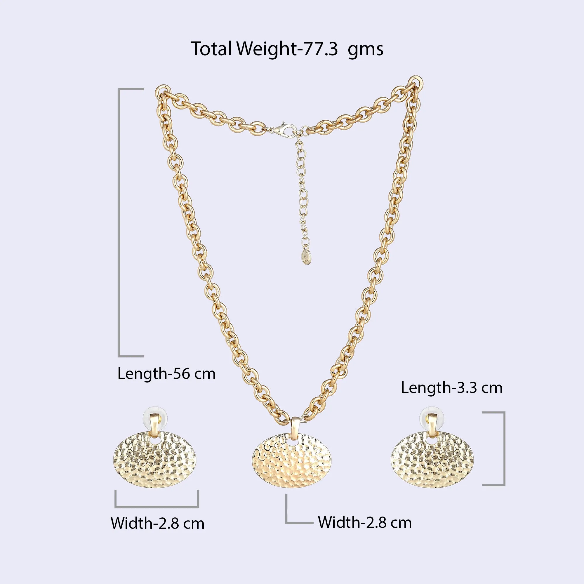 Estele Gold Tone Modern Elliptical Design Beaten Gold Necklace Set for Women