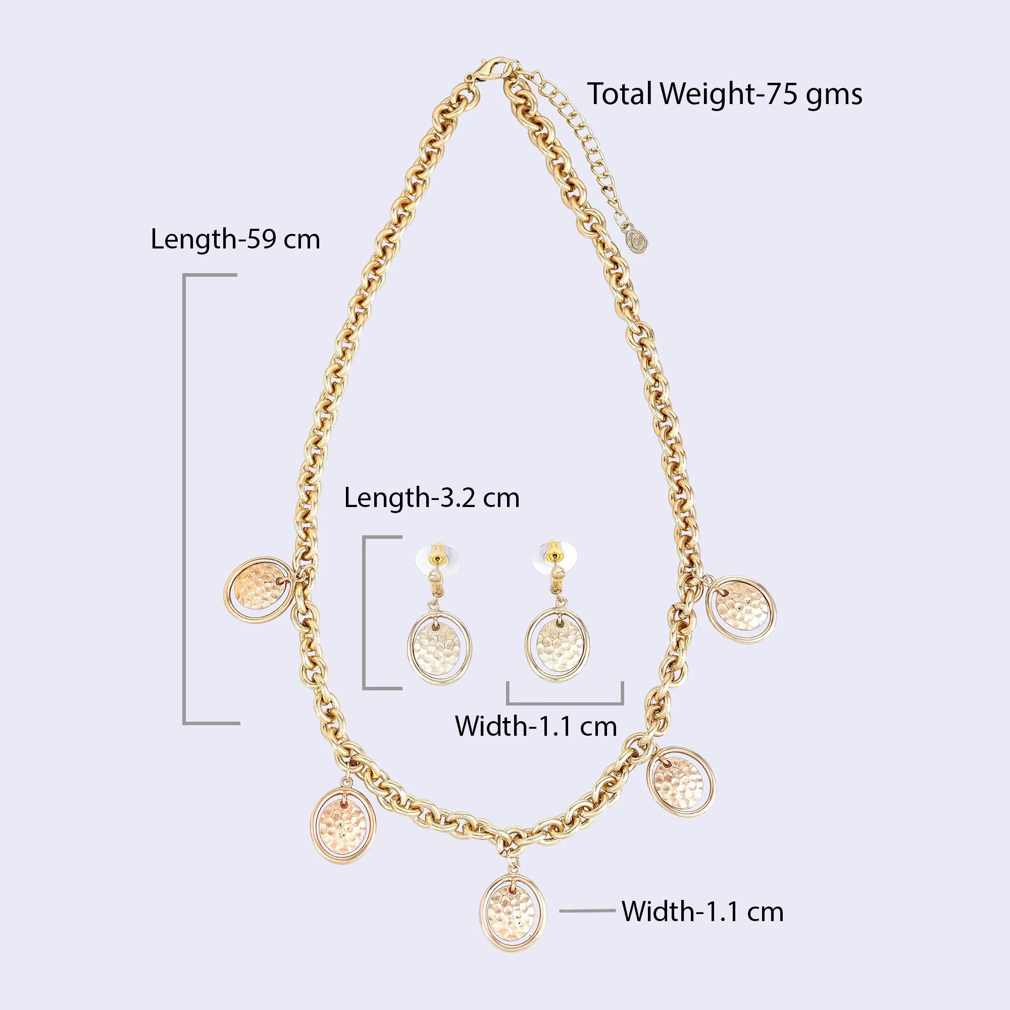 Estele Gold Tone Stylish Dual Circular Chunky Beaten Gold Necklace Set for Women