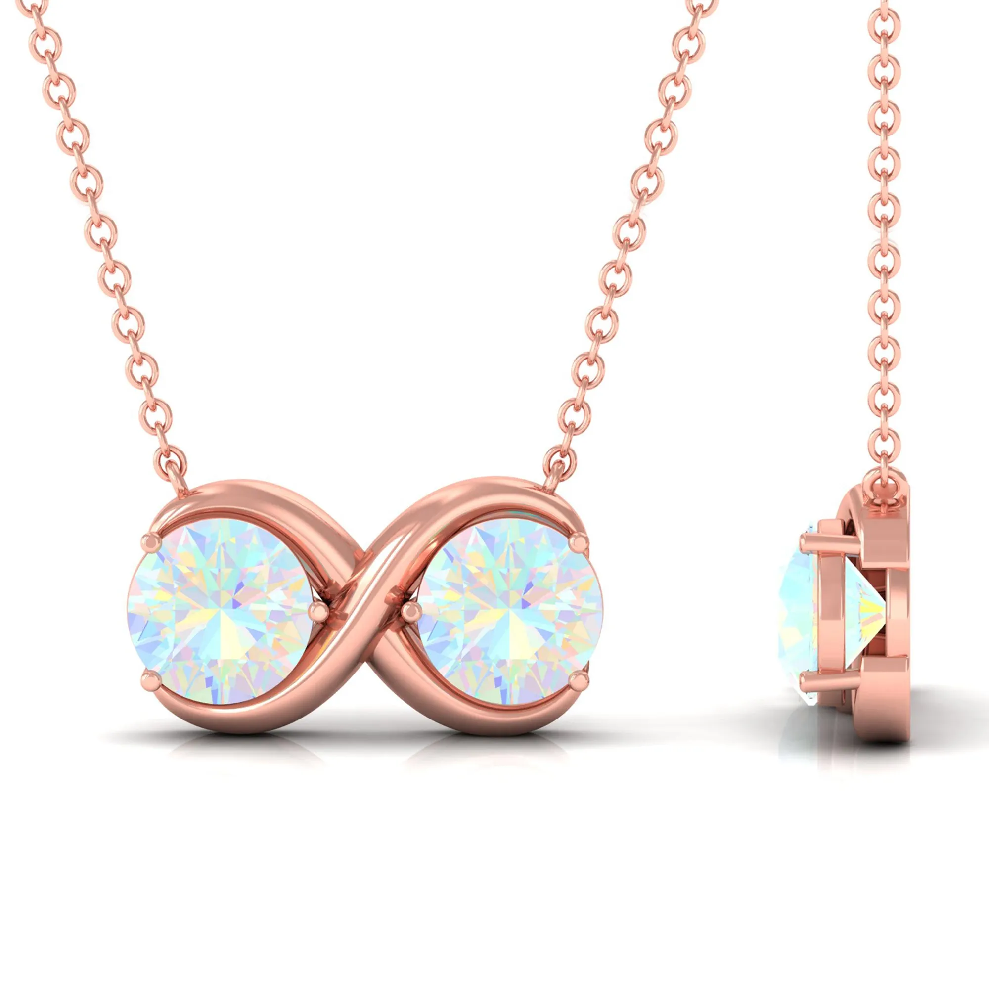 Ethiopian Opal Two Stone Infinity Pendant Necklace