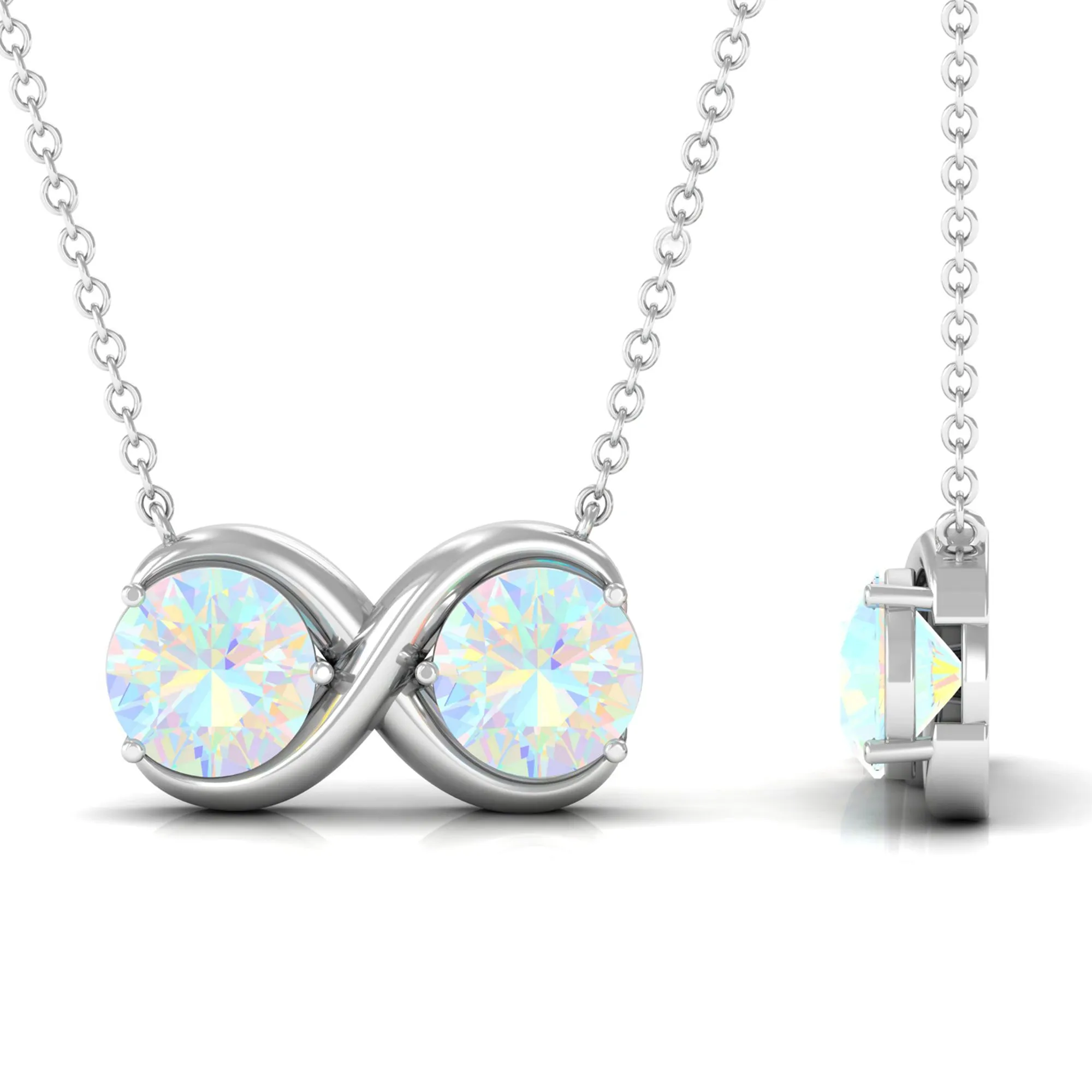 Ethiopian Opal Two Stone Infinity Pendant Necklace