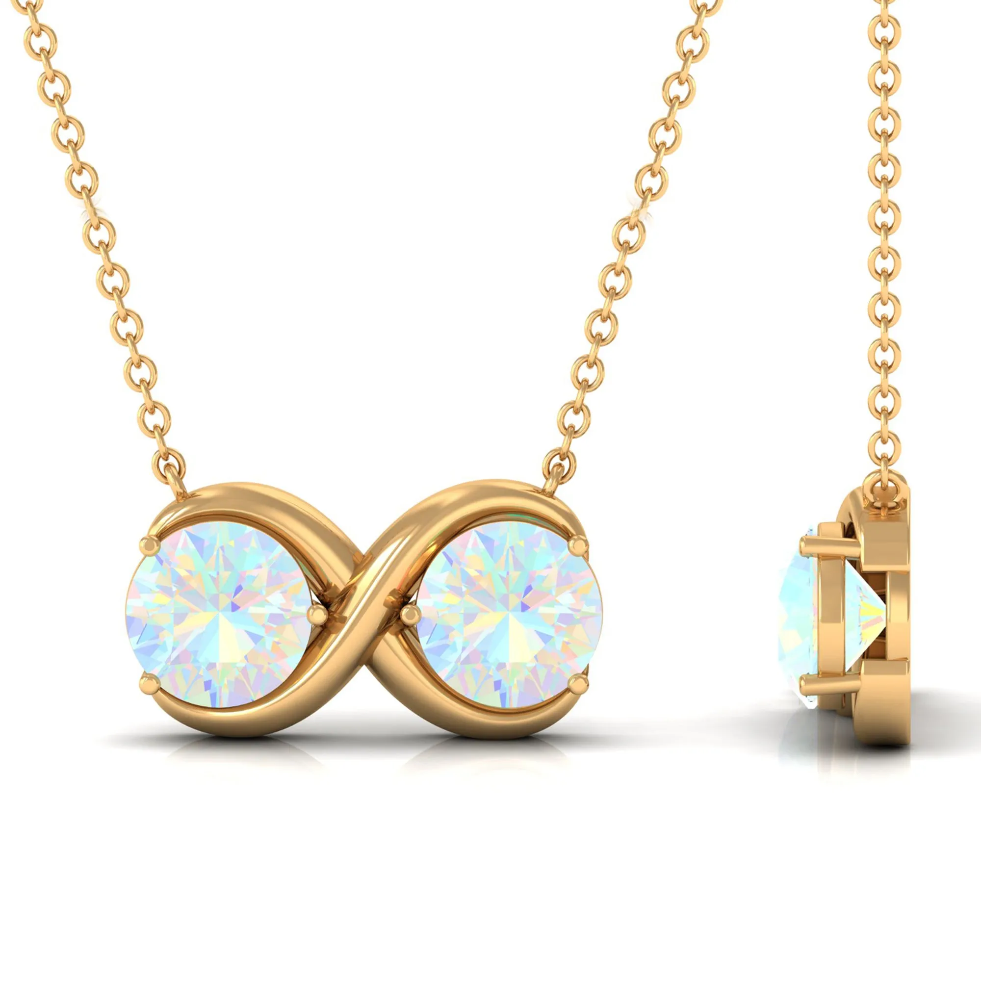 Ethiopian Opal Two Stone Infinity Pendant Necklace