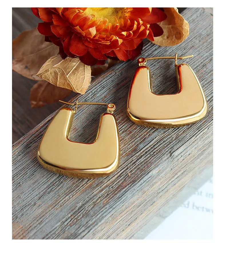 European Chic 18k Gold Plated U-Shaped Earrings for Women