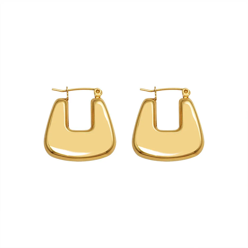 European Chic 18k Gold Plated U-Shaped Earrings for Women