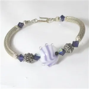 Fair Trade Kazuri Bangle Bracelet in White & Purple